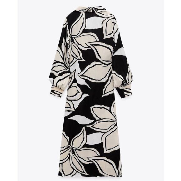 ZARA Floral Print Viscose Midi Shirt Dress New - Picture 4 of 11